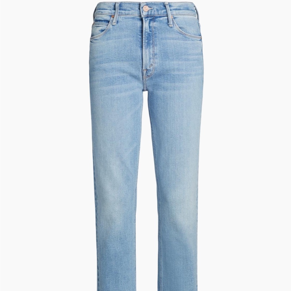 MOTHER women’s  Light Blue Straight Jeans - mid rise dazzler ankle fray